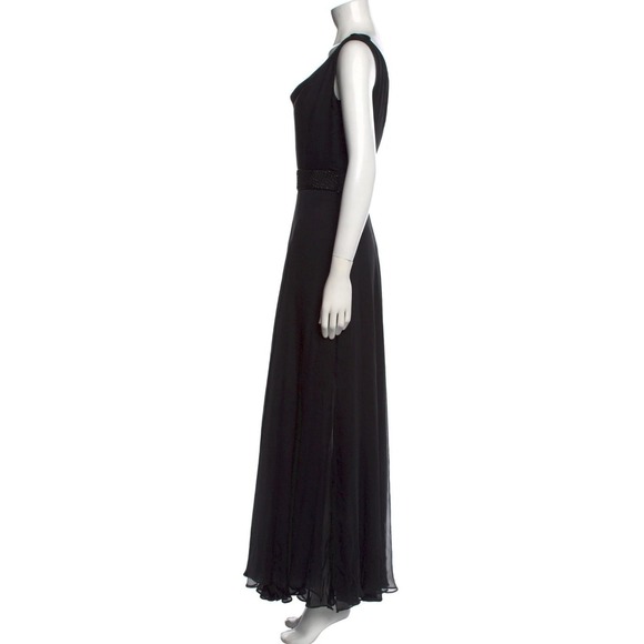Donald Deal Black One Shoulder Beaded Waist Maxi Dress Formal Evening Gown Sz 6 - Picture 7 of 11